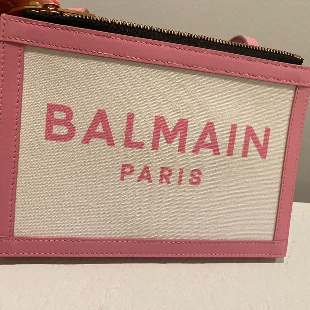 Authentic Balmain pink leather canvas crossbody